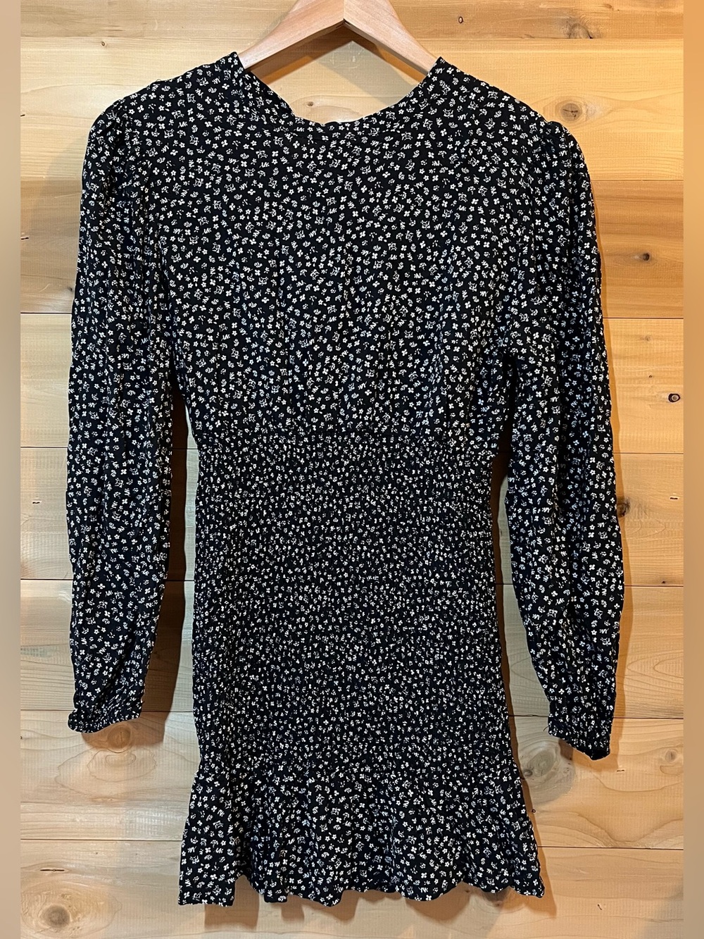 Vibe Sportswear black floral smocked waist long sleeve dress